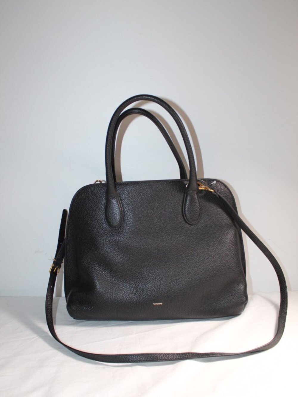 NWT Vince Donna Satchel Black Leather Two Way Strap Shoulder Bag Top Handle